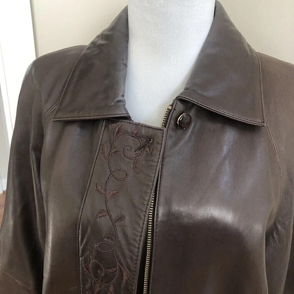 Vintage LNR Brown Leather Jacket Small Embroidered Grunge Classic 80s 90s Soft